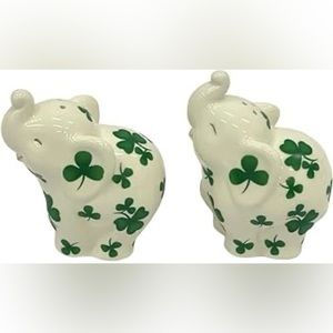Cosmo lucky elephant with shamrock salt and pepper shakers
